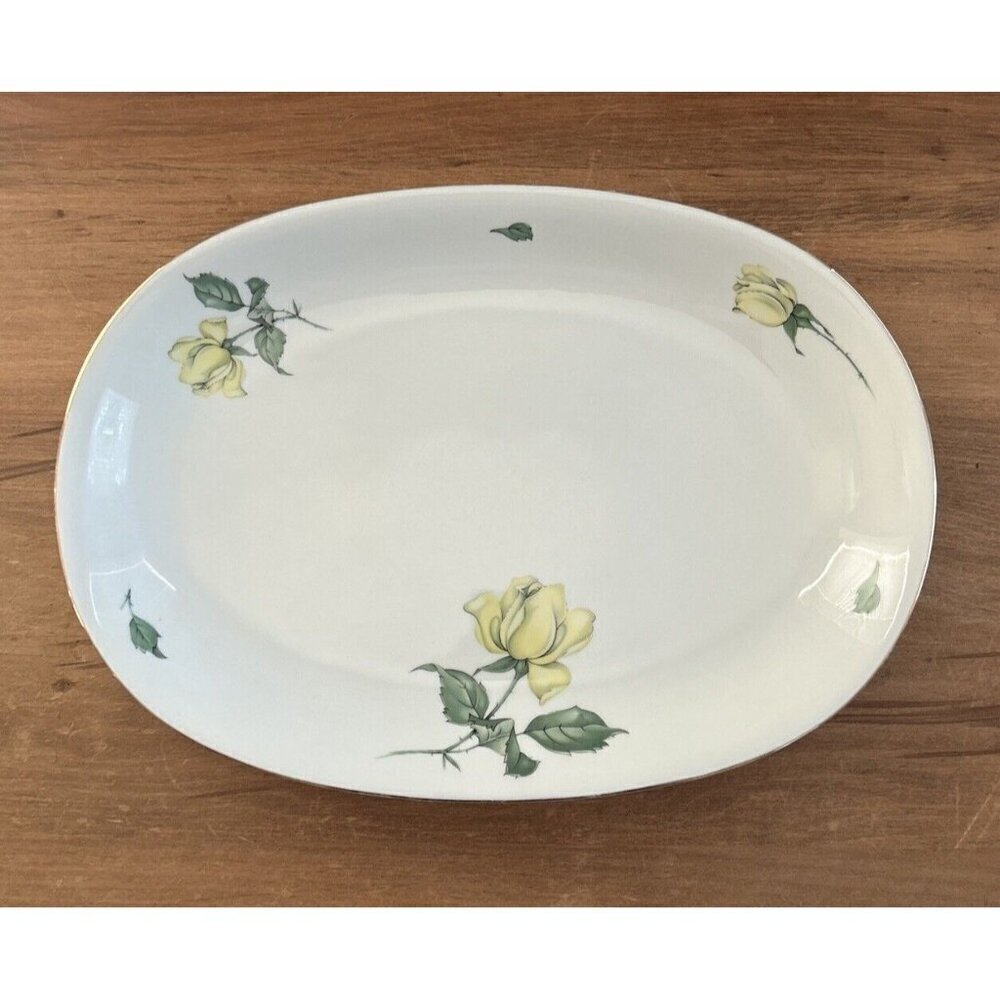 Vintage KPM Krister Germany Porcelain Oval Platter White Yellow Rose 14.5 x 10.5